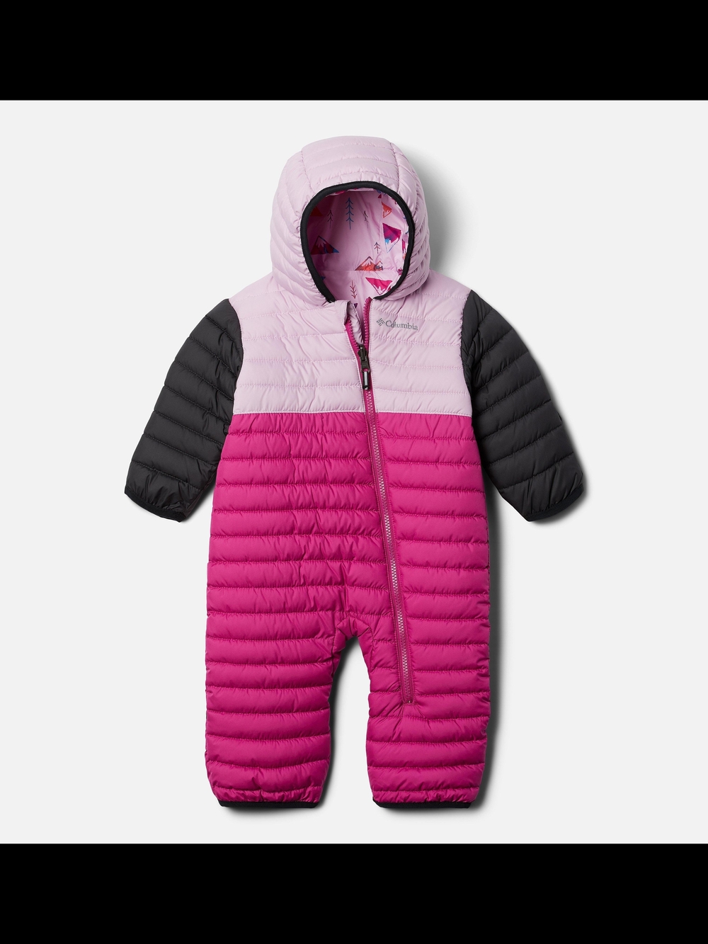 Columbia Pink, Magenta & Black Hooded Infant Puffer Suit